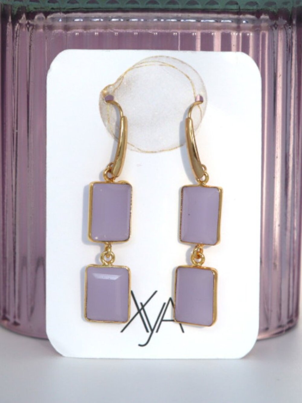 Gold-Tone Drop Earrings with Lavender Quartz Squares